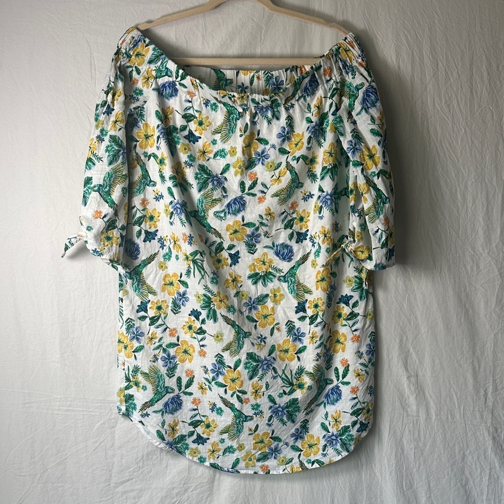 Old Navy Off-Shoulder Floral Blouse - White, Green, Blue, Yellow